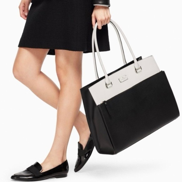 Kate Spade Grove Street Maeve Black and Cream Structured Tote - Picture 1 of 16